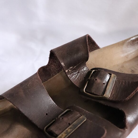 Autenti Unisex Sz 43 Brown Buckle Leather Socks Casual Slip On Sandals - Picture 7 of 9